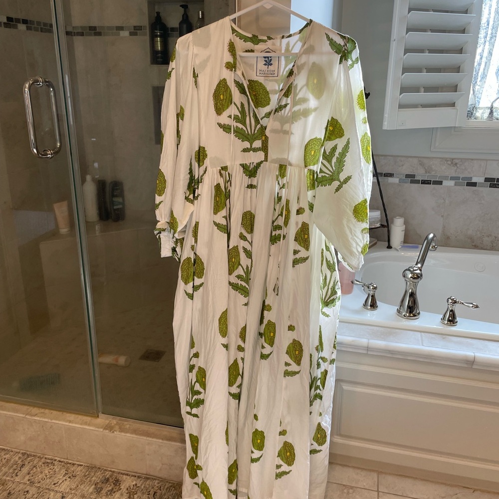 Maison Marigold White and Green Floral Dress